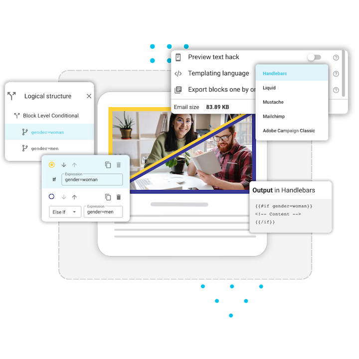 Email design system modules (blocks) help wih fast email creation process.